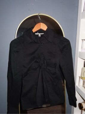 Sandra Angelozzi Black Tie-Front Button-Down Blouse | S